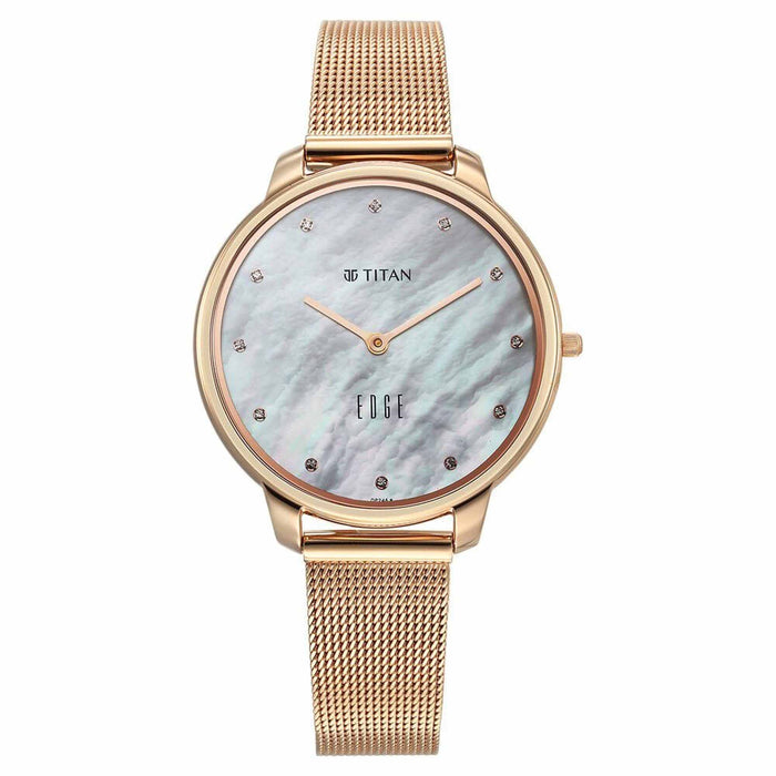 Titan Edge Metal Ladies Allure Quartz Analog Rich Mother Of Pearl Dial Stainless Steel Strap Watch For Women 2654WM02