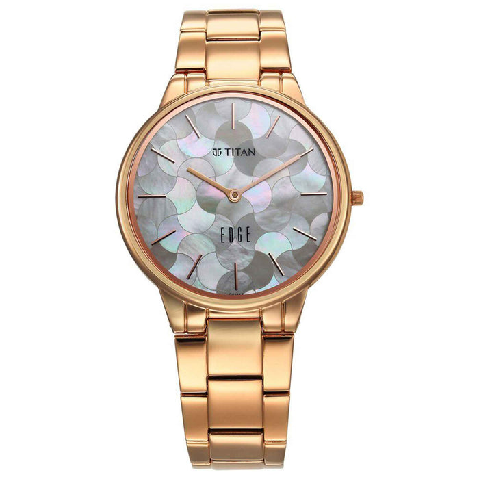 Titan Edge Metal Ladies Allure Quartz Analog Rich Mother Of Pearl Dial Stainless Steel Strap Watch For Women 2734WM02