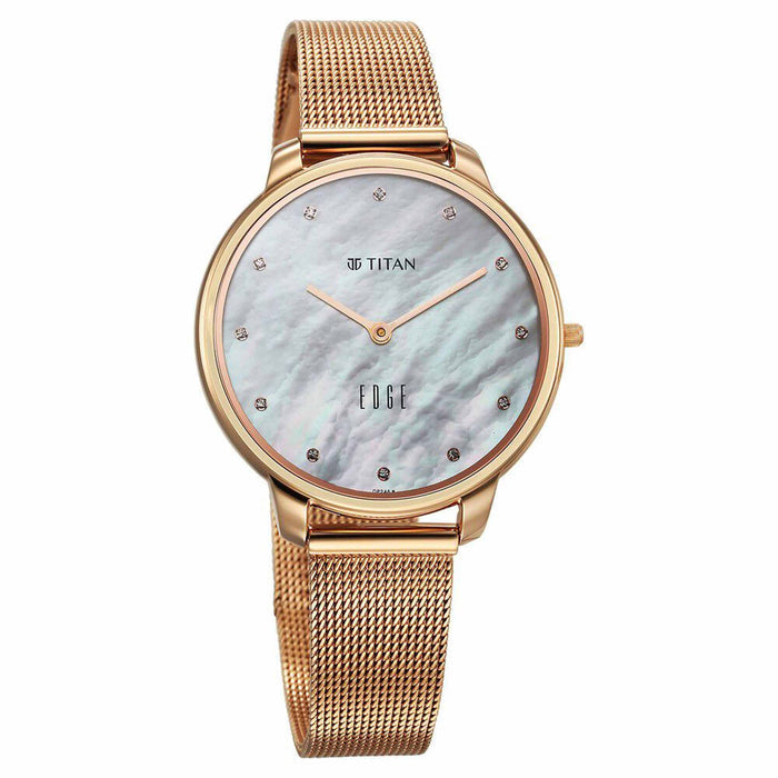 Titan Edge Metal Ladies Allure Quartz Analog Rich Mother Of Pearl Dial Stainless Steel Strap Watch For Women 2654WM02