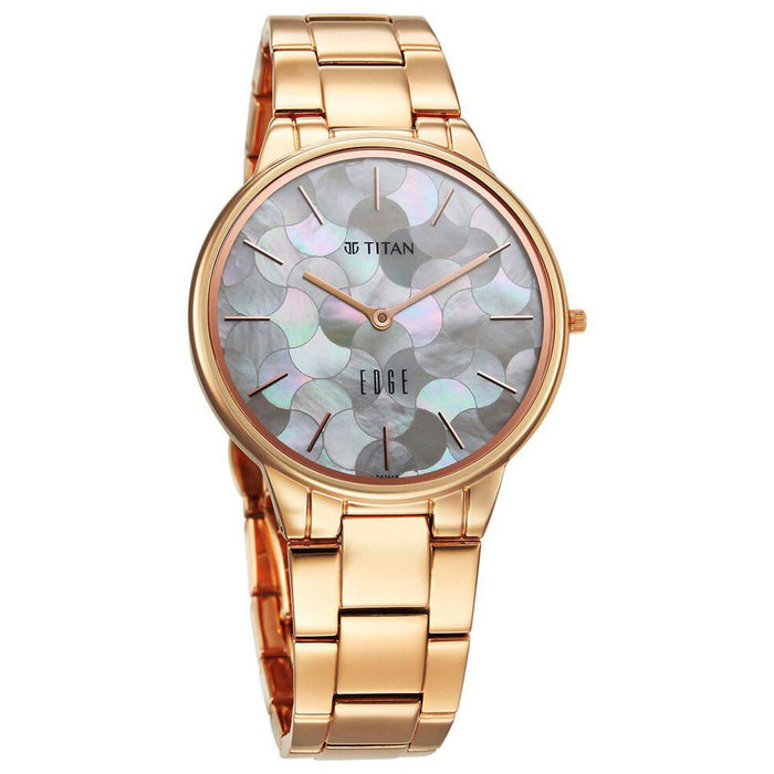 Titan Edge Metal Ladies Allure Quartz Analog Rich Mother Of Pearl Dial Stainless Steel Strap Watch For Women 2734WM02