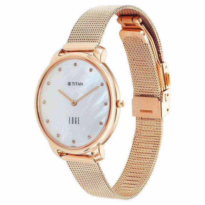 Titan Edge Metal Ladies Allure Quartz Analog Rich Mother Of Pearl Dial Stainless Steel Strap Watch For Women 2654WM02