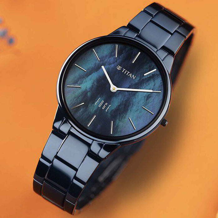 Titan Edge Metal Ladies Allure Quartz Analog Rich Mother Of Pearl Dial Stainless Steel Strap Watch For Women 2734QM02