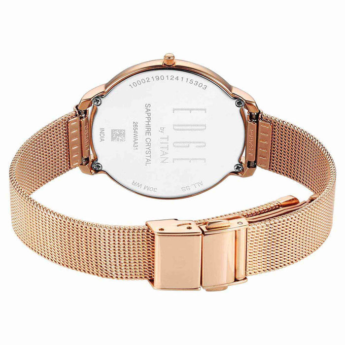 Titan Edge Metal Ladies Allure Quartz Analog Rich Mother Of Pearl Dial Stainless Steel Strap Watch For Women 2654WM02