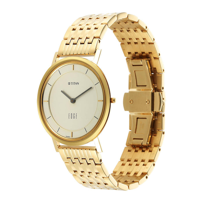 Titan Edge Metal Yellow Dial Leather Strap Watch Men 1595YM01