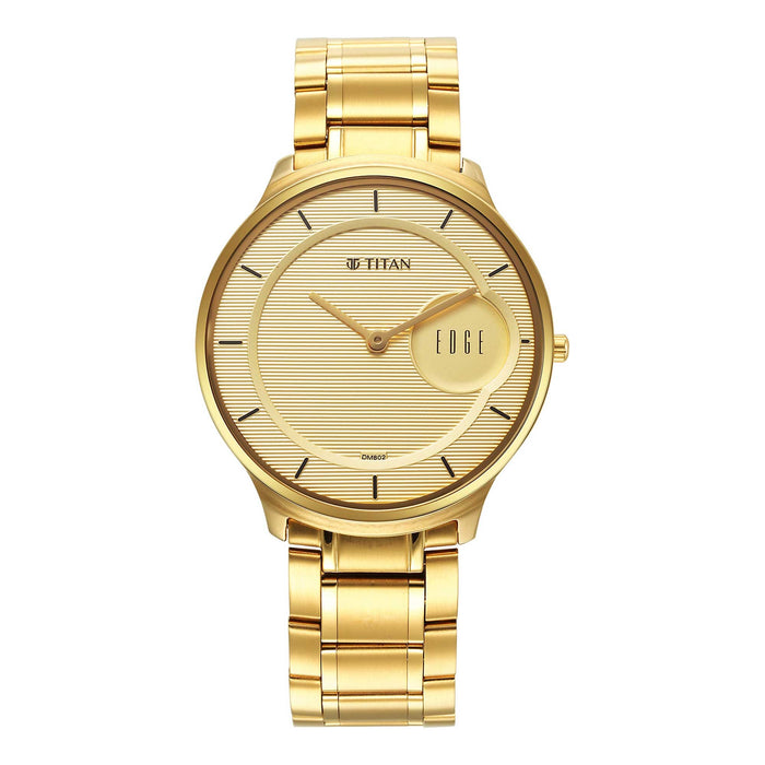 Titan Edge Metal Yellow Dial Stainless Steel Strap Watch for Men 1843YM02