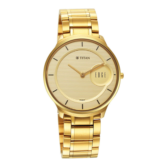 Titan Edge Metal Yellow Dial Stainless Steel Strap Watch for Men 1843YM02