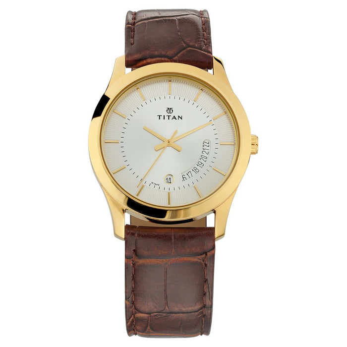 Titan Gents Karishma Analog Silver Dial Men's Watch-NN1823YL01/NR1823YL01 Genuine Leather, Brown Strap