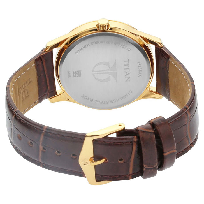 Titan Gents Karishma Analog Silver Dial Men's Watch-NN1823YL01/NR1823YL01 Genuine Leather, Brown Strap
