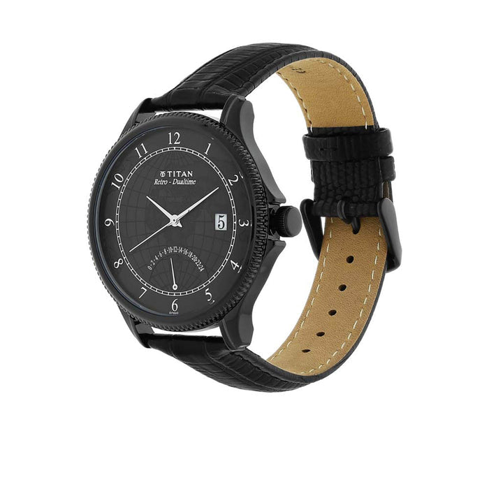 Titan Globe Trotter Black Dial Analog Dual Time Watch for Men 1704NL01