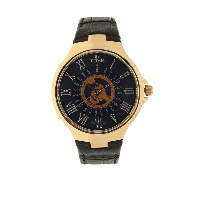 Titan Globe Trotter Blue Dial Analog World Time Watch for Men 1706WL02