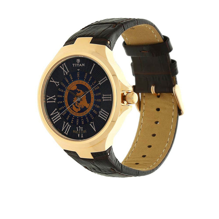 Titan Globe Trotter Blue Dial Analog World Time Watch for Men 1706WL02