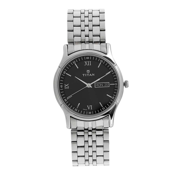 Titan Karishma Analog Black Dial Silver Band Men's Stainless Steel Watch-NL1636SM01/NR1636SM01