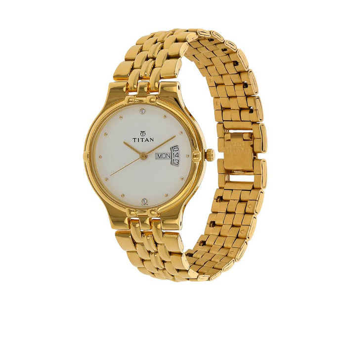 Titan Karishma Analog White Dial Men's Watch-NL1107YM07, Golden/White, Golden/White, bracelet