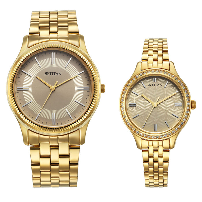 Titan Karishma Bandhan Champagne Dial Analog Stainless Steel Strap watch for Couple 18242712YM01