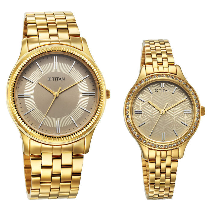 Titan Karishma Bandhan Champagne Dial Analog Stainless Steel Strap watch for Couple 18242712YM01
