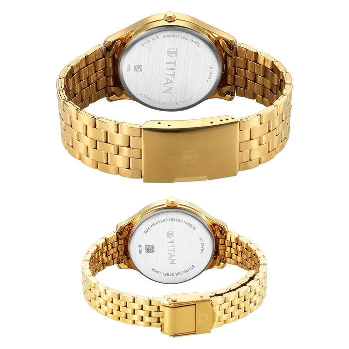 Titan Karishma Bandhan Champagne Dial Analog Stainless Steel Strap watch for Couple 18242712YM01