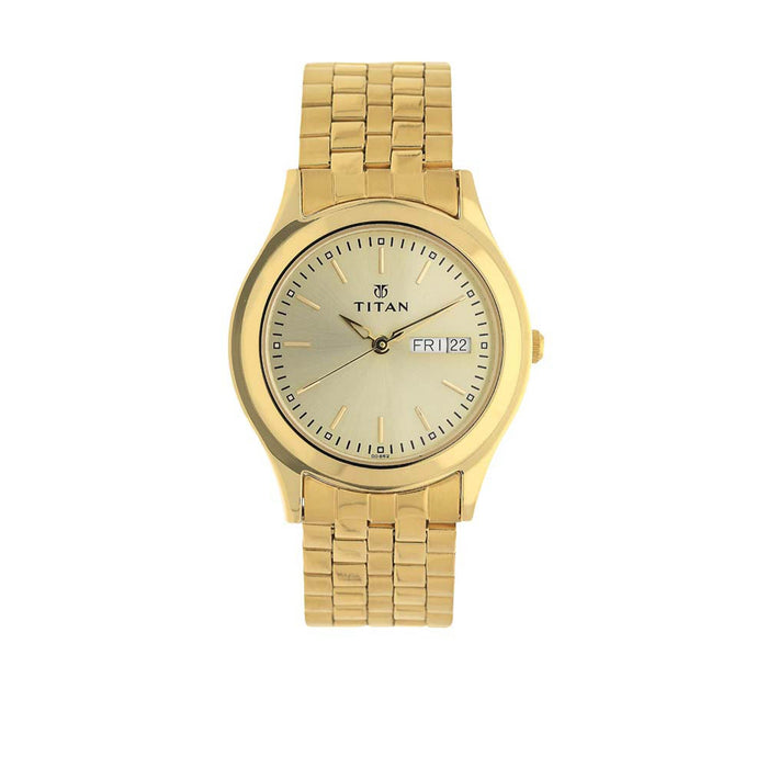 Titan Karishma Champagne Dial Analog Watch for Men 1648YM05, Yellow, bracelet