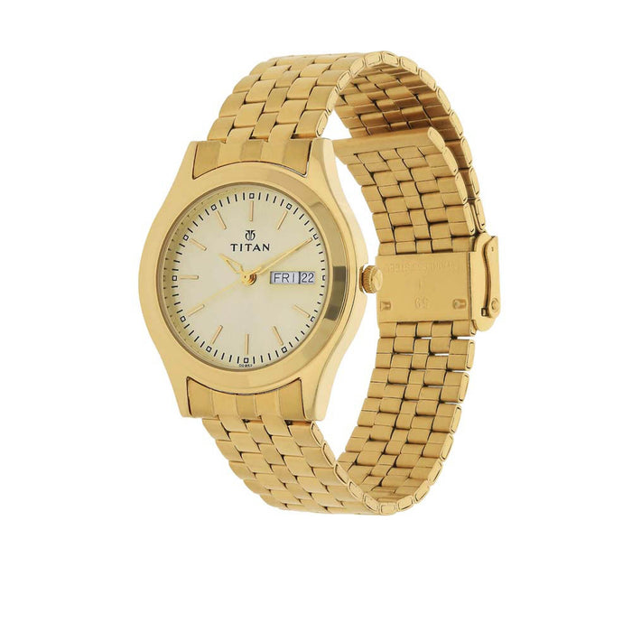 Titan Karishma Champagne Dial Analog Watch for Men 1648YM05, Yellow, bracelet