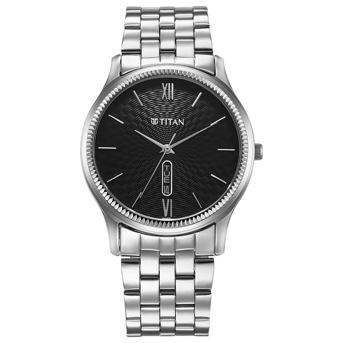 Titan Karishma Gents Upg Black Round Dial Stainless Steel Strap Watch For Men