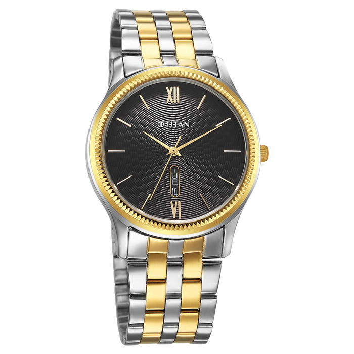 Titan Karishma Gents Upg Black Round Dial Stainless Steel Strap Watch For Men