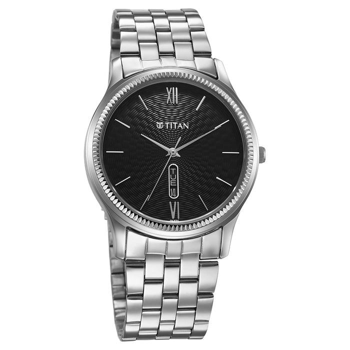 Titan Karishma Gents Upg Black Round Dial Stainless Steel Strap Watch For Men