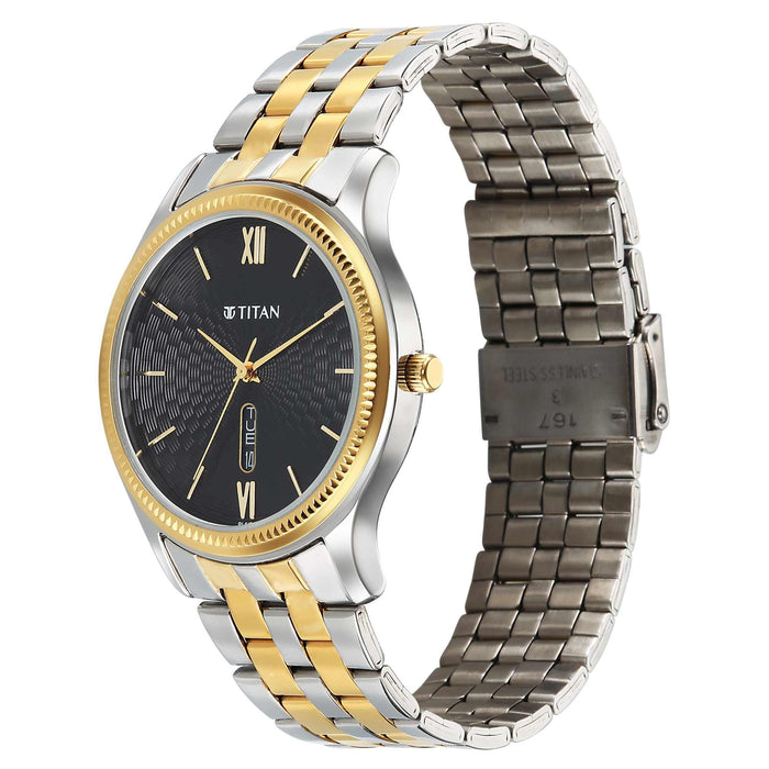 Titan Karishma Gents Upg Black Round Dial Stainless Steel Strap Watch For Men