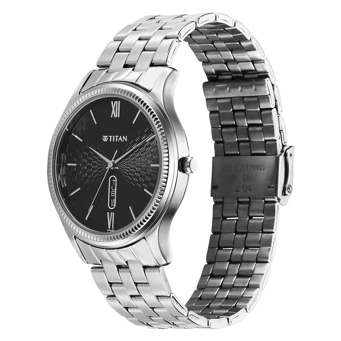 Titan Karishma Gents Upg Black Round Dial Stainless Steel Strap Watch For Men