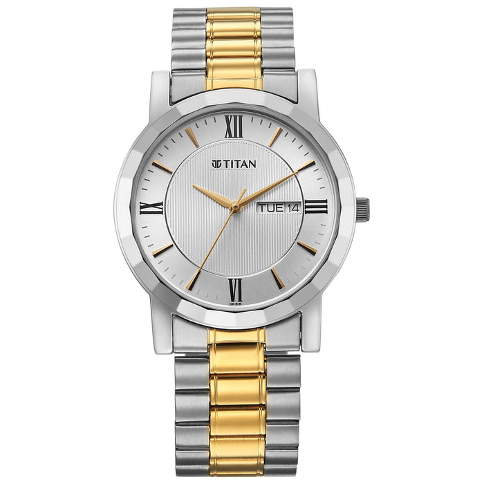 Titan Karishma Gents Upg Silver Round Dial Stainless Steel Strap Watch For Men