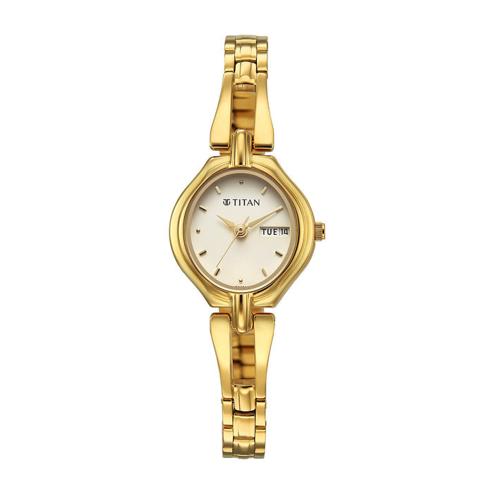 Titan Karishma Ladies Upg Gold Round Dial Stainless Steel Strap Watch For Women