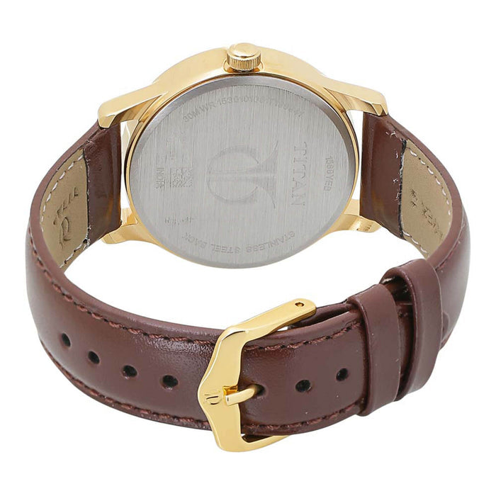 Titan Karishma Men's Champagne Dial Leather Band Watch - T1580YL05