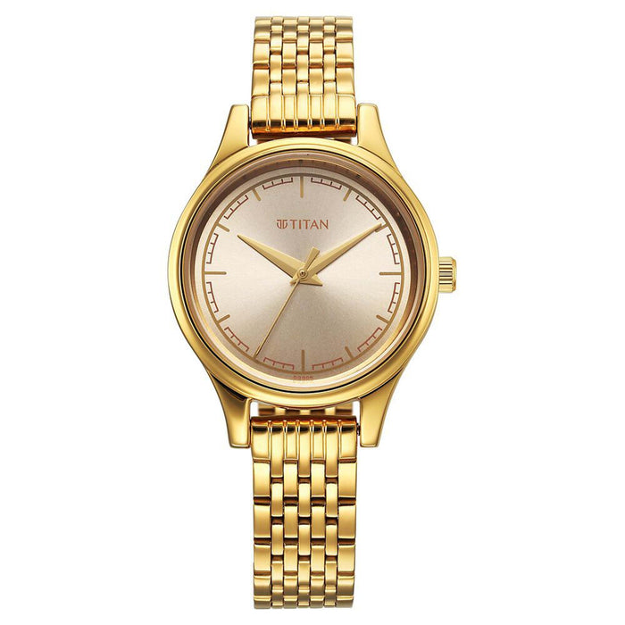 Titan Karishma Quartz Analog Beige Dial Golden Stainless Steel Strap Watch For Women