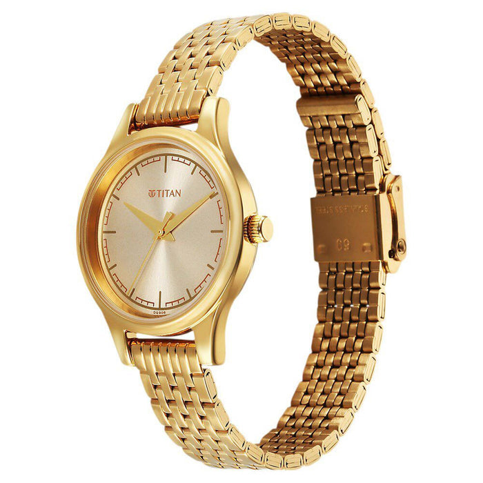 Titan Karishma Quartz Analog Beige Dial Golden Stainless Steel Strap Watch For Women
