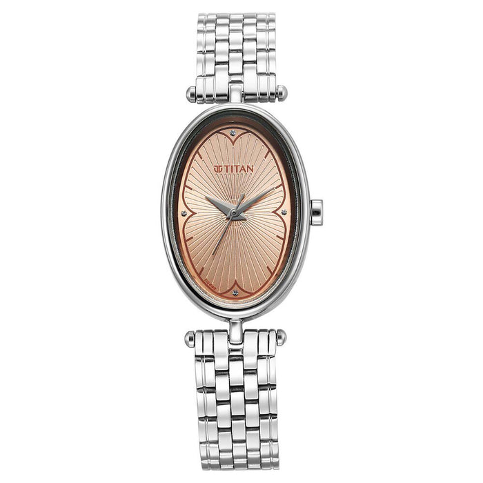 Titan Karishma Quartz Analog Beige Dial Silver Stainless Steel Strap Watch For Women