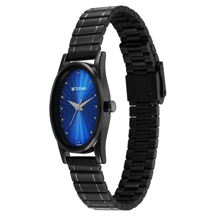 Titan Karishma Quartz Analog Blue Dial Black Stainless Steel Strap Watch For Women