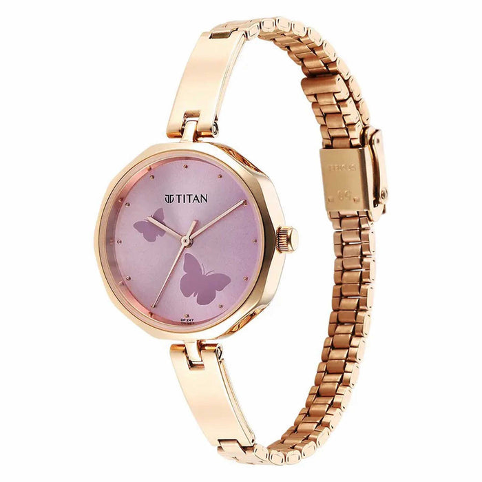 Titan Karishma Quartz Analog Pink Dial Stainless Steel Strap Watch for Women 2702WM02