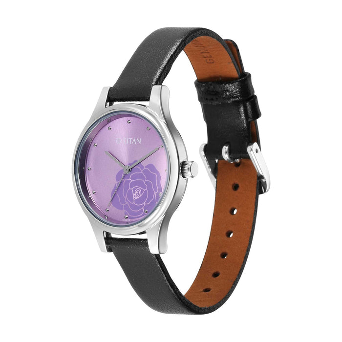 Titan Karishma Quartz Analog Purple Leather Strap for Women 2679SL01