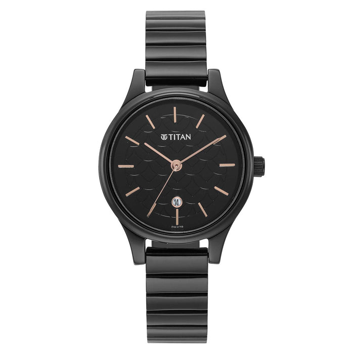 Titan Ladies Karishma Black Dial Metal Strap Watch, Black