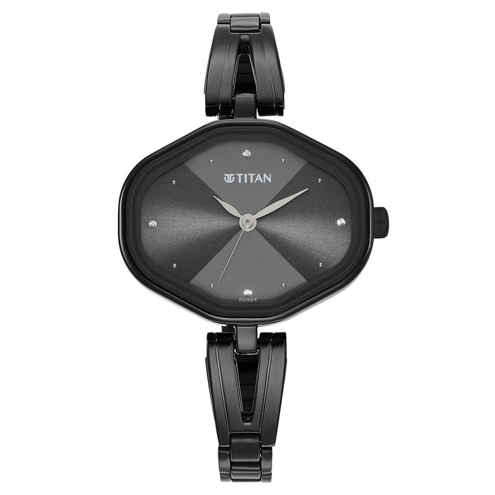 Titan Ladies Karishma Black Dial Metal Strap Watch, Black