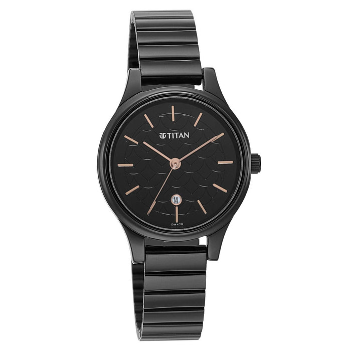 Titan Ladies Karishma Black Dial Metal Strap Watch, Black