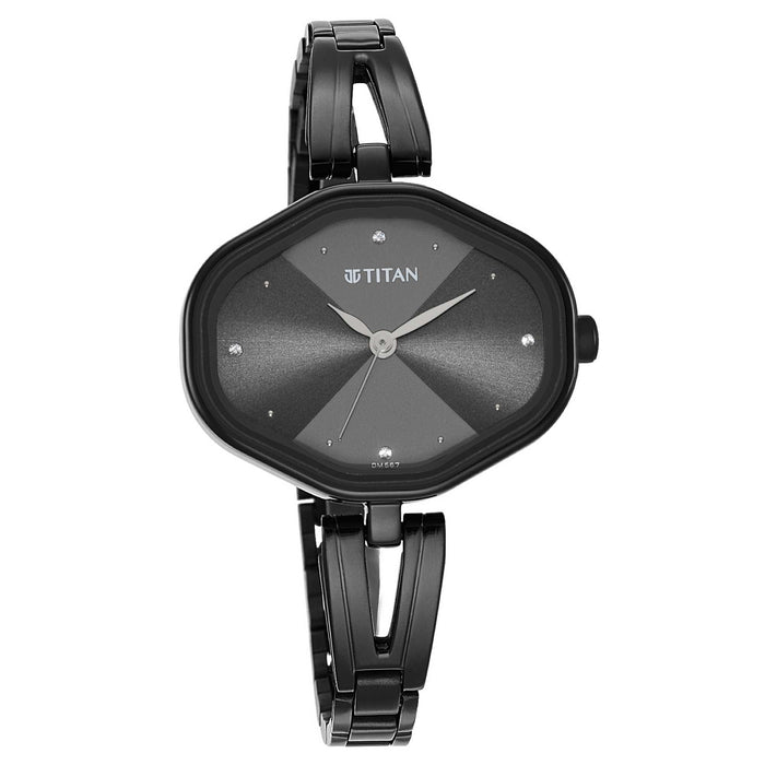 Titan Ladies Karishma Black Dial Metal Strap Watch, Black