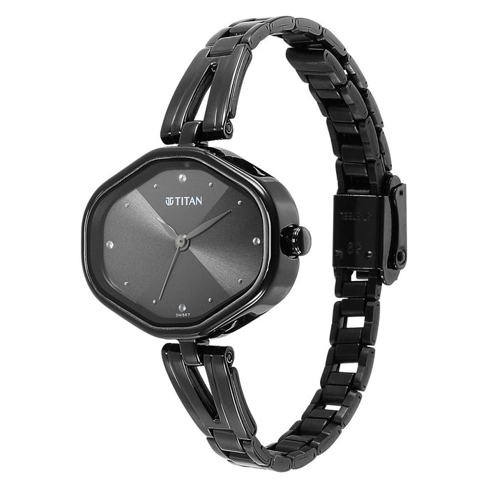 Titan Ladies Karishma Black Dial Metal Strap Watch, Black