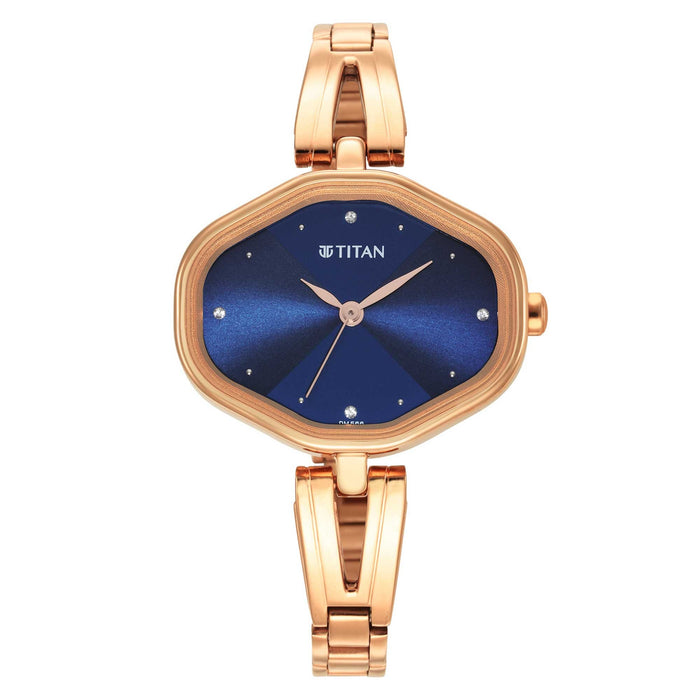 Titan Ladies Karishma Blue Dial Metal Strap Watch, Rose Gold