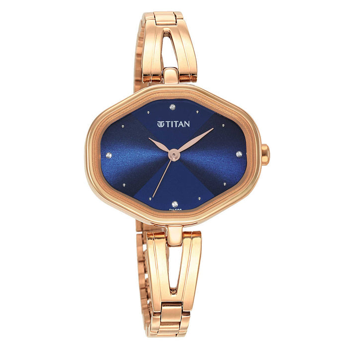 Titan Ladies Karishma Blue Dial Metal Strap Watch, Rose Gold