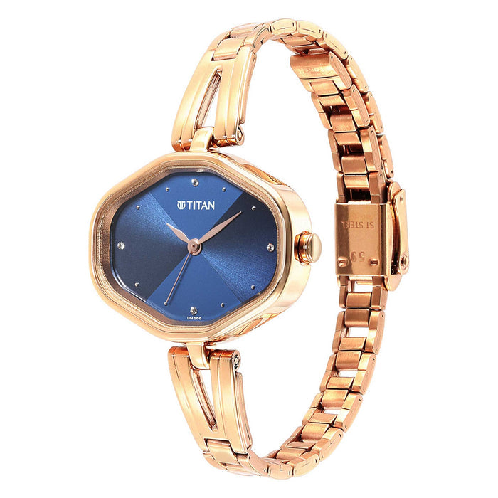 Titan Ladies Karishma Blue Dial Metal Strap Watch, Rose Gold
