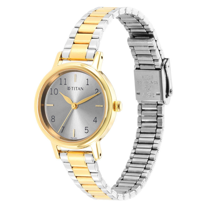 Titan Ladies Karishma Grey Dial Metal Strap Watch, Two Toned