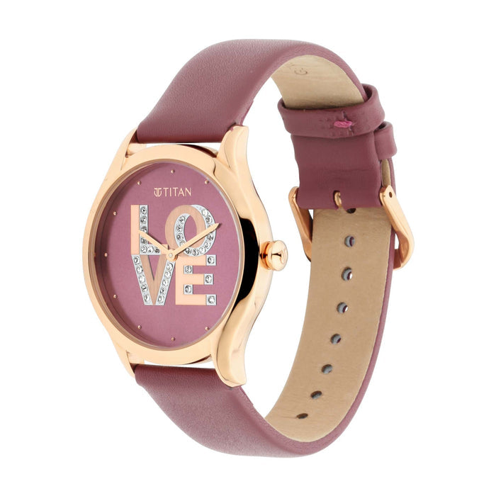 Titan Love in Purple Dial Leather Strap Watch 95111WL01