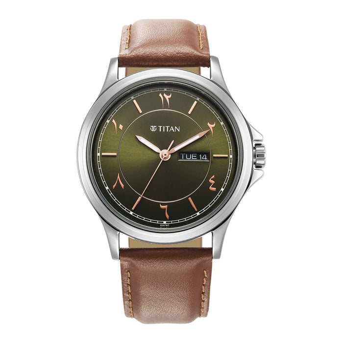 Titan Marhaba Green Dial Analog Leather Strap watch for Men
 1870SL08