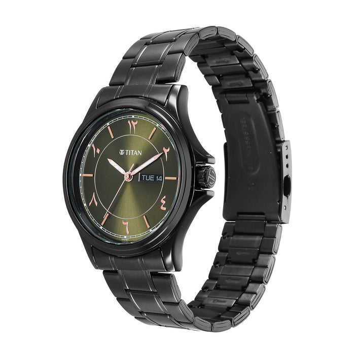 Titan Marhaba Green Dial Analog Stainless Steel Strap Watch for Men
 1870NM01