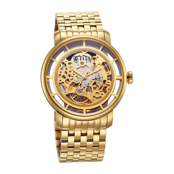 Titan Mechanical Slimline Golden Dial Watch for Men 90158YM01