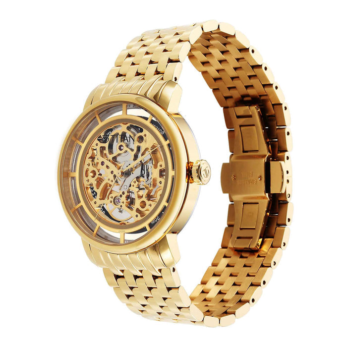 Titan Mechanical Slimline Golden Dial Watch for Men 90158YM01